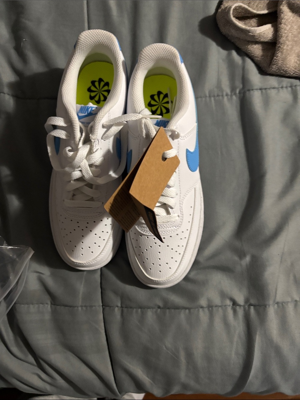 Nike Court White Sneakers with Light Blue Swoosh - Picture 3 of 5